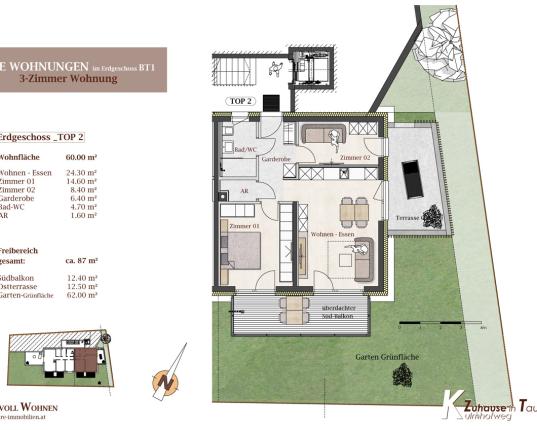 Neubauwohnung im Erdgeschoß (TOP 2) mit Terrasse/Balkon und Garten, AUT