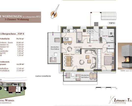 Neubau 3-Zimmerwohnung im 2. OG mit 2 Balkone, AUT
