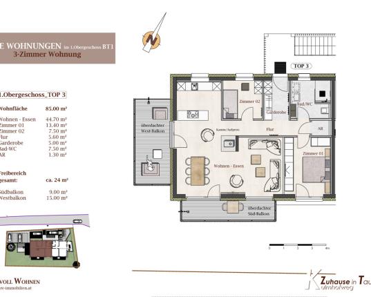 Neubau-Wohnung im 1. OG mit 2 Balkonen, AUT